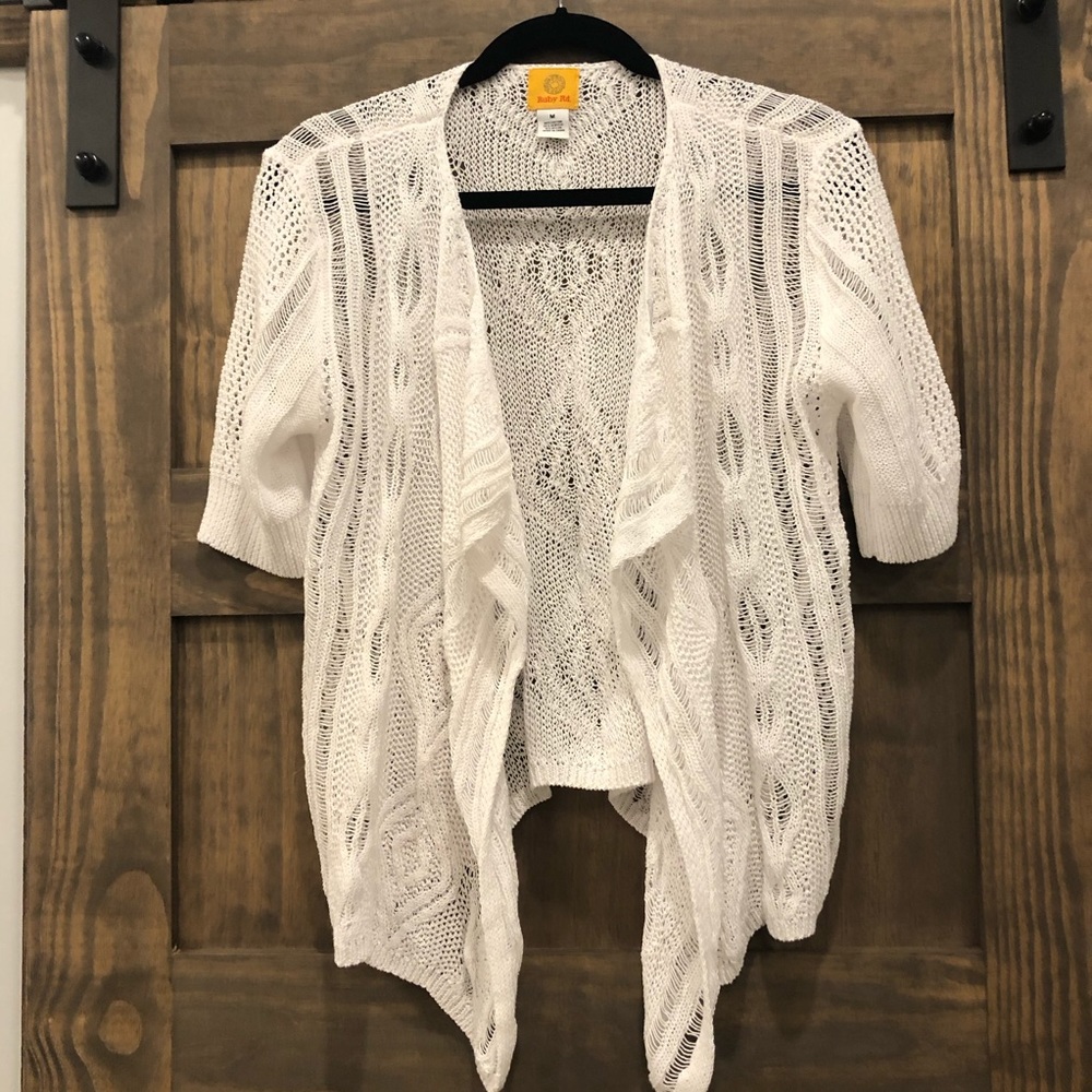 Ruby Rd. White Open Front Short Sleeve Sweater - image 1